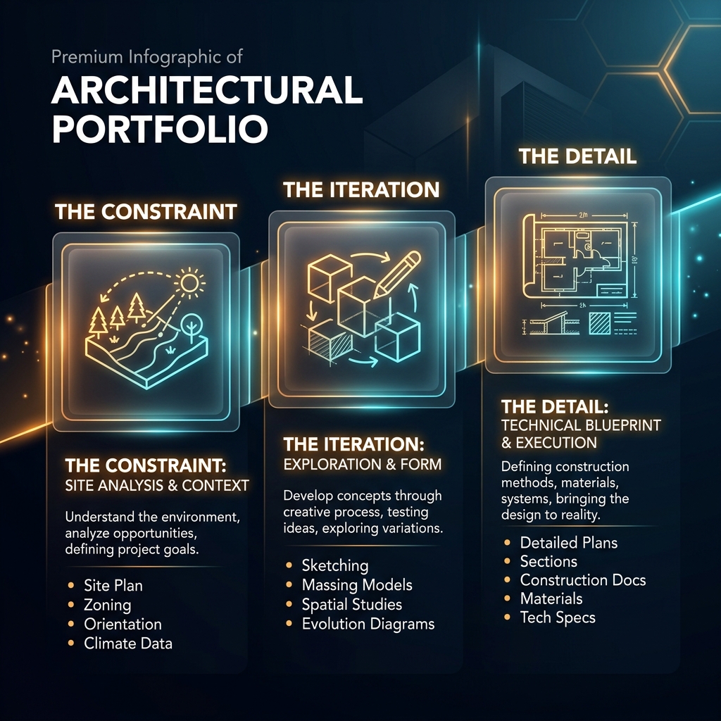 A visual breakdown of how to structure an architectural portfolio presentation
