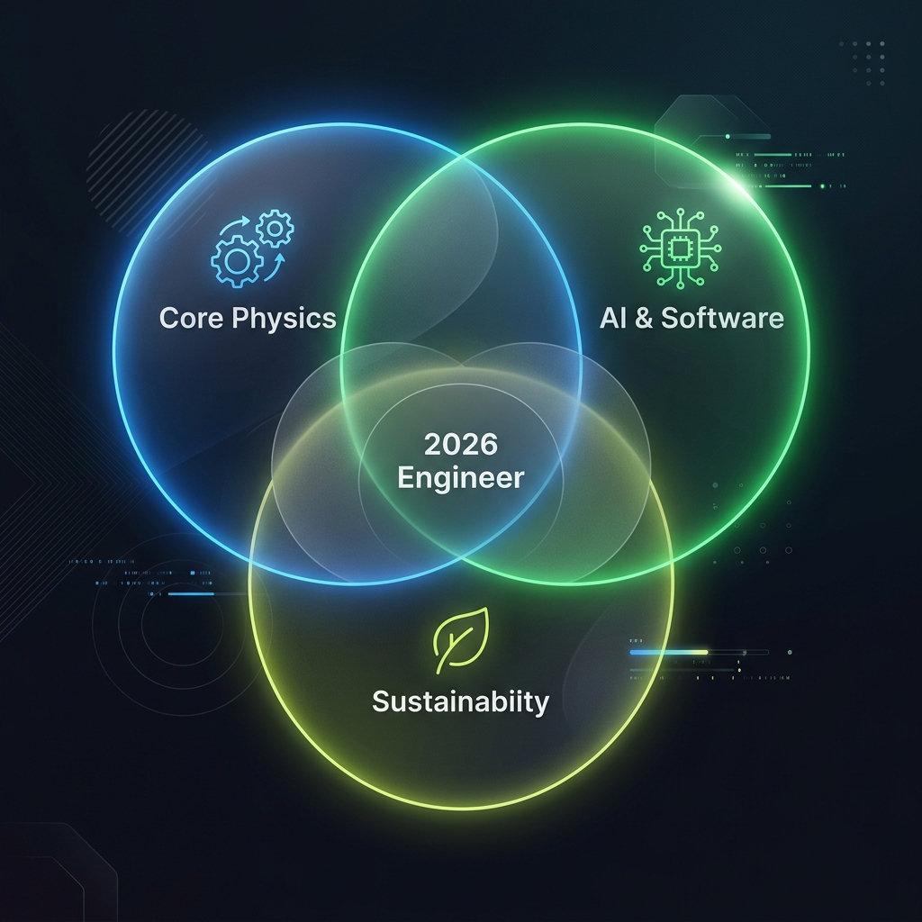 Venn diagram showing the intersection of Core Physics, AI/Software, and Sustainability