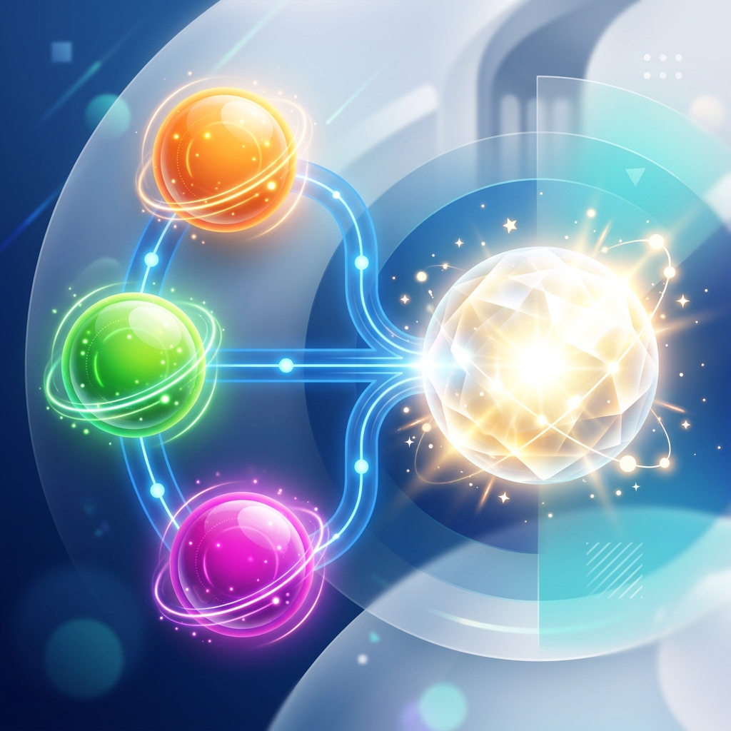 Infographic showing how keywords turn into semantic concept spheres and merge into a candidate profile
